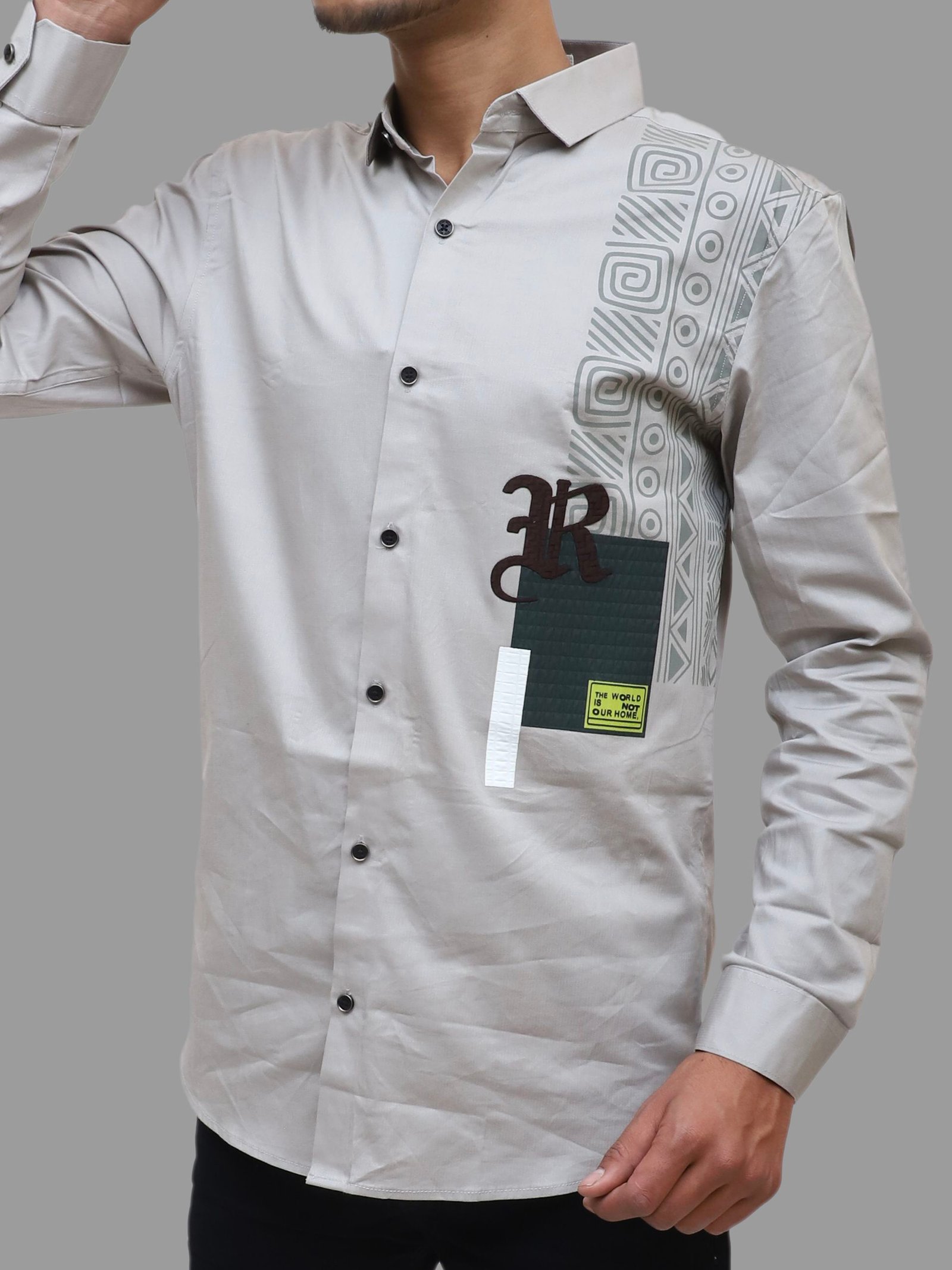 Grey Handpainted Cotton Shirt